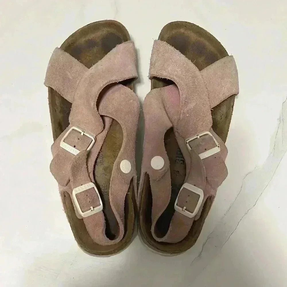 Women's Pink Suede Sandals - Picture 3 of 5